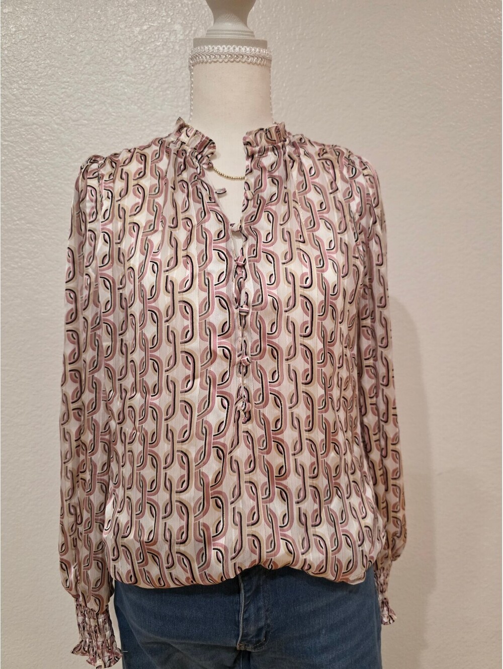 Autres Filles Pink Abstract Print Ruffle Blouse Size S